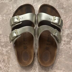 Birkenstock Silver-Tone Slide Sandals